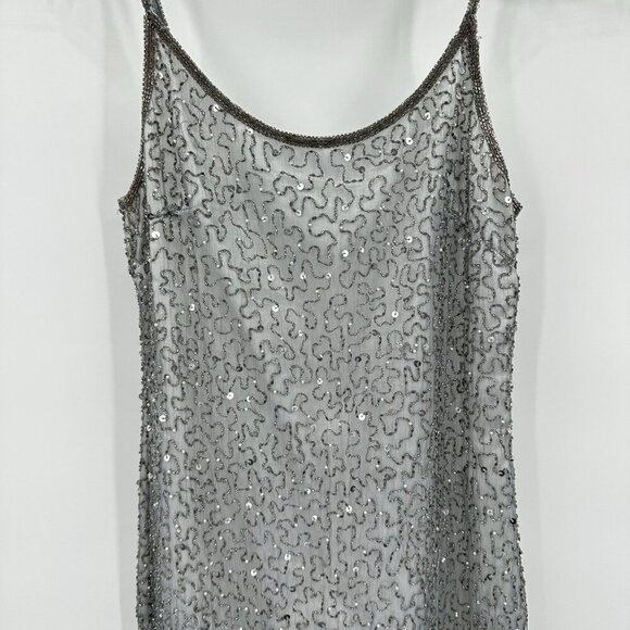 vintage 90s STENAY slip dress 100% silk gown beaded column silver metallic 2P - Picture 4 of 9